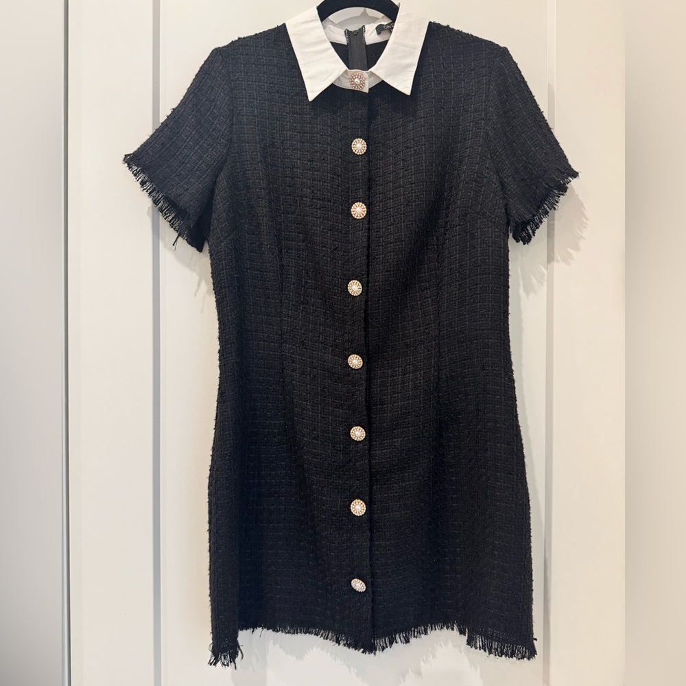 City Studio Black Tweed Mini Dress with White Collar